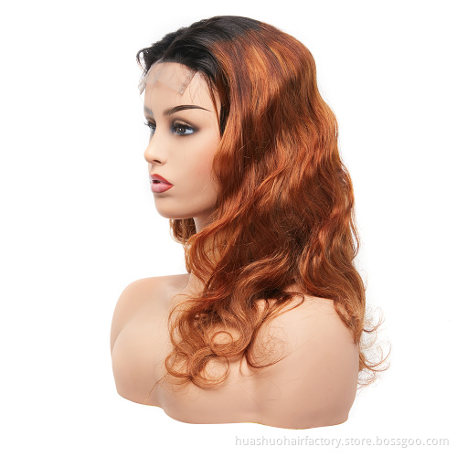 Unprocessed 210 Density Two Tone Color 1B 30 Body Wave Realistic Hairline Lace Front Wig